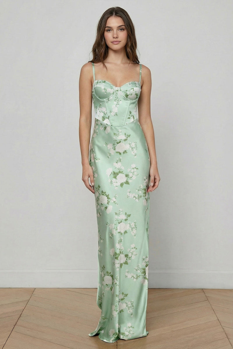 strapless open back dress Queendancer Women Sage Green Long Floral Corset Prom Dress Satin Spaghetti  Straps Mermaid Lace Up Back Formal Dress – queendanceruk