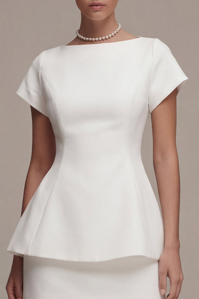 Queendancer Women White 2 Piece Graduation Dress Bateau Neck Satin