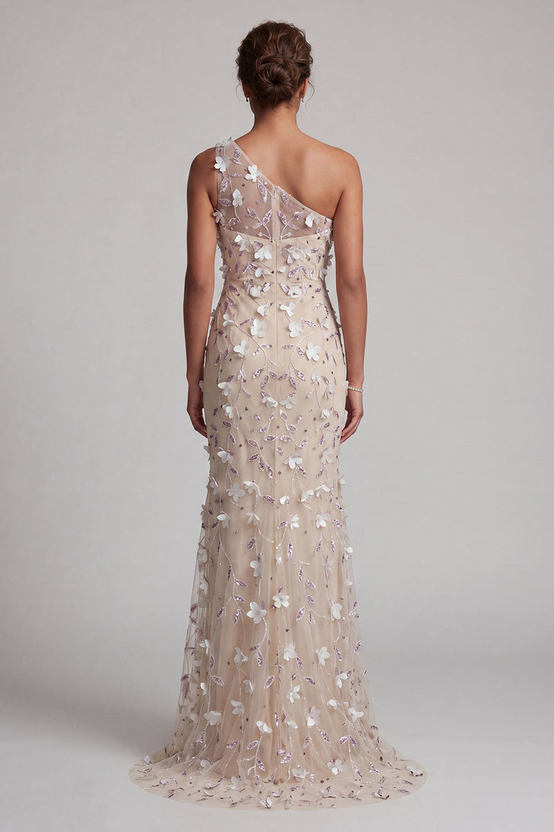 Queendancer Women Sparkly Apricot Floral Beaded Long Mother of the Bride  Dress Mermaid One Shoulder Wedding Guest Dress  queendanceruk