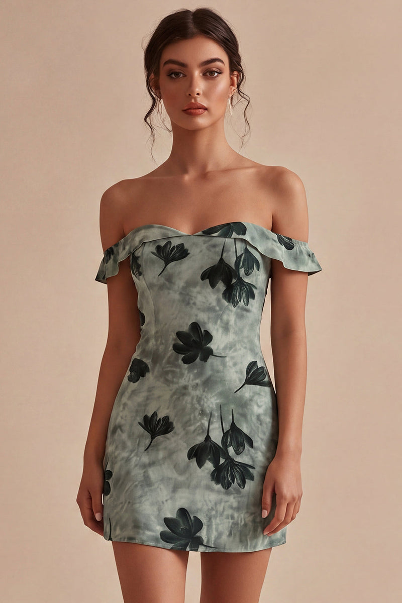 Queendancer Women Green Tight Short Graduation Dress Floral Off the  Shoulder Birthday Party Dress – queendanceruk