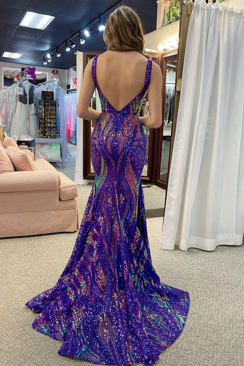 dark purple mermaid prom dress Queendancer Women Dark Purple Mermaid V Neck Sequins Long Prom Dress –  queendanceruk