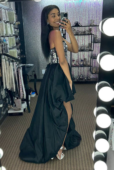 Sparkly Black Mirror Corset Convertible Prom Dress