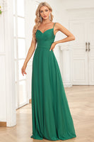 Load image into Gallery viewer, Spaghetti Straps Dark Green Long Prom Dress with Slit