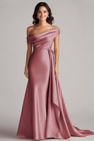 Load image into Gallery viewer, Dusty Blue Off the Shoulder Long Streamer Formal Dress