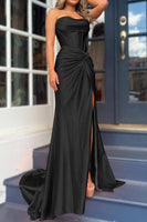 Load image into Gallery viewer, Orange Mermaid Ruched Long Corset Prom Dress with Slit