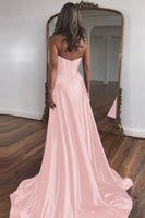 Load image into Gallery viewer, Royal Blue A-Line Corset Satin Long Prom Dress with Slit