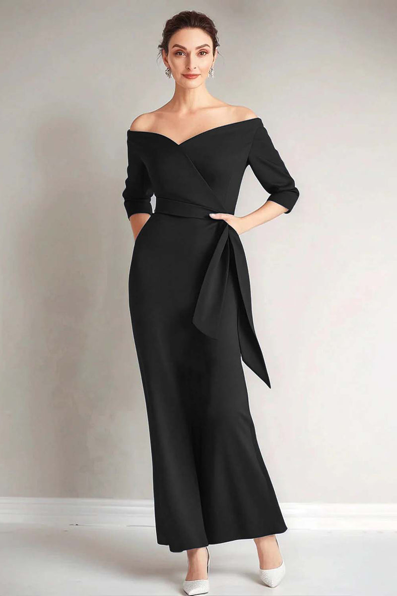 Load image into Gallery viewer, Elegant Navy Off the Shoulder Mother of the Bride Dress