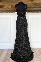 Load image into Gallery viewer, Sheath Spaghetti Straps Sky Blue Sequins Prom Dress with Split Front