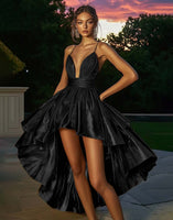 Load image into Gallery viewer, Sparkly Gold Metallic Ruched A Line High-Low Cocktail Dress