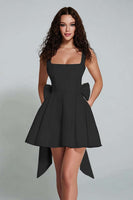 Load image into Gallery viewer, Ivory Satin Square Neck A Line Short Prom Dress with Bow