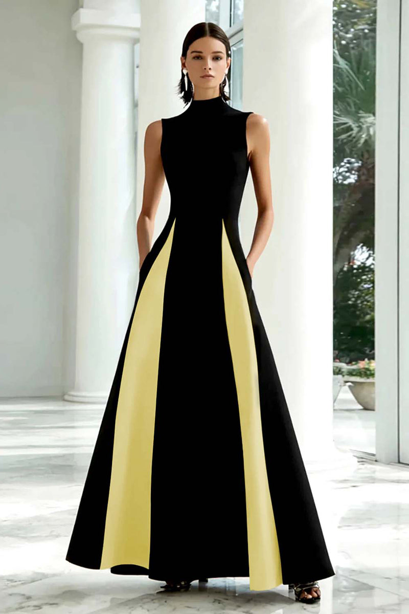 Load image into Gallery viewer, Black and White A Line High Neck Maxi Formal Dress