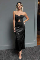 Load image into Gallery viewer, Dark Navy Sweetheart Satin Sheath Long Formal Dress