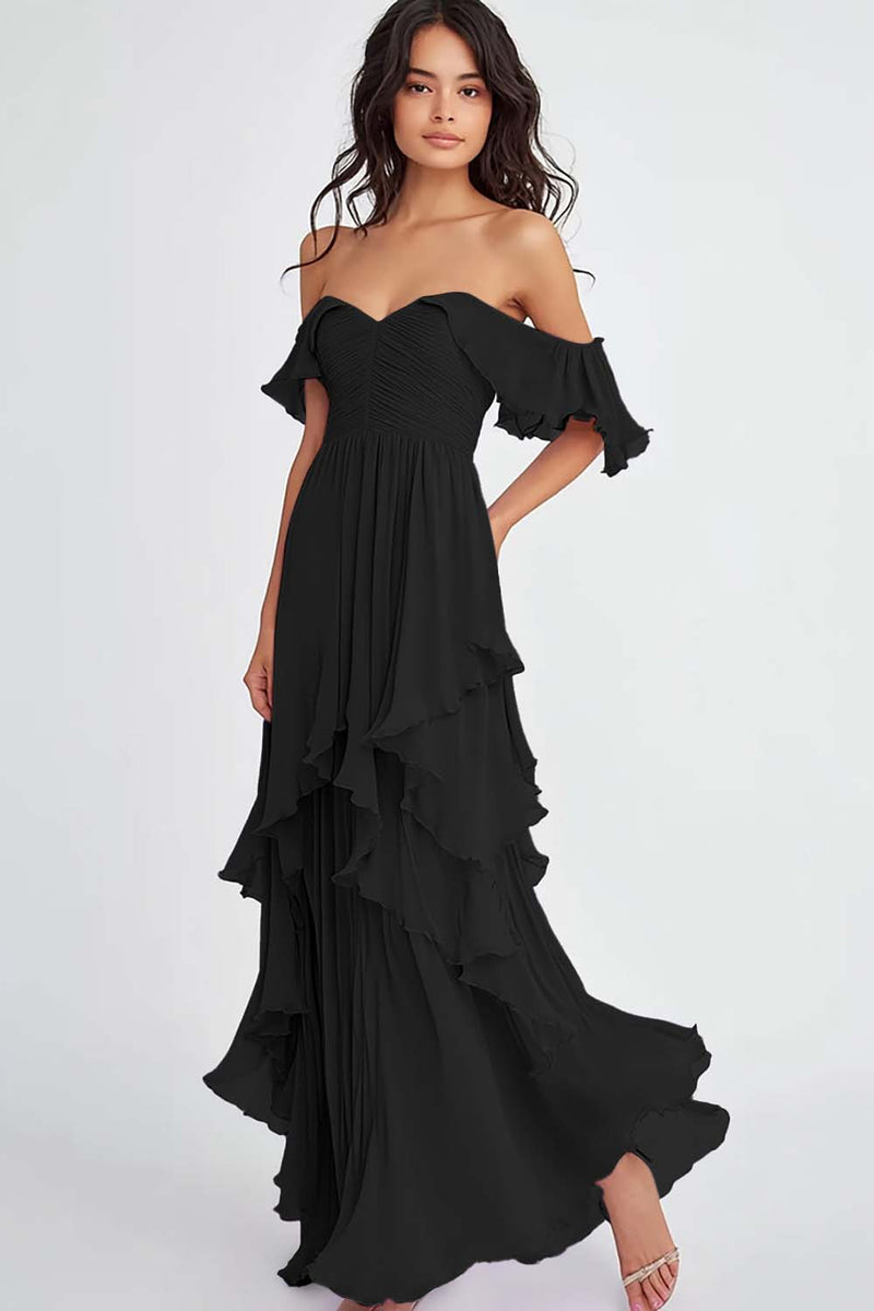 Load image into Gallery viewer, Lilac Off the Shoulder Ruffled Long Formal Dress