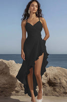 Load image into Gallery viewer, Dusty Rose Chiffon Ruffled V-Neck High-Low Formal Dress