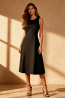 Load image into Gallery viewer, Simple Black Round Neck Satin Bodycon Midi Cocktail Dress