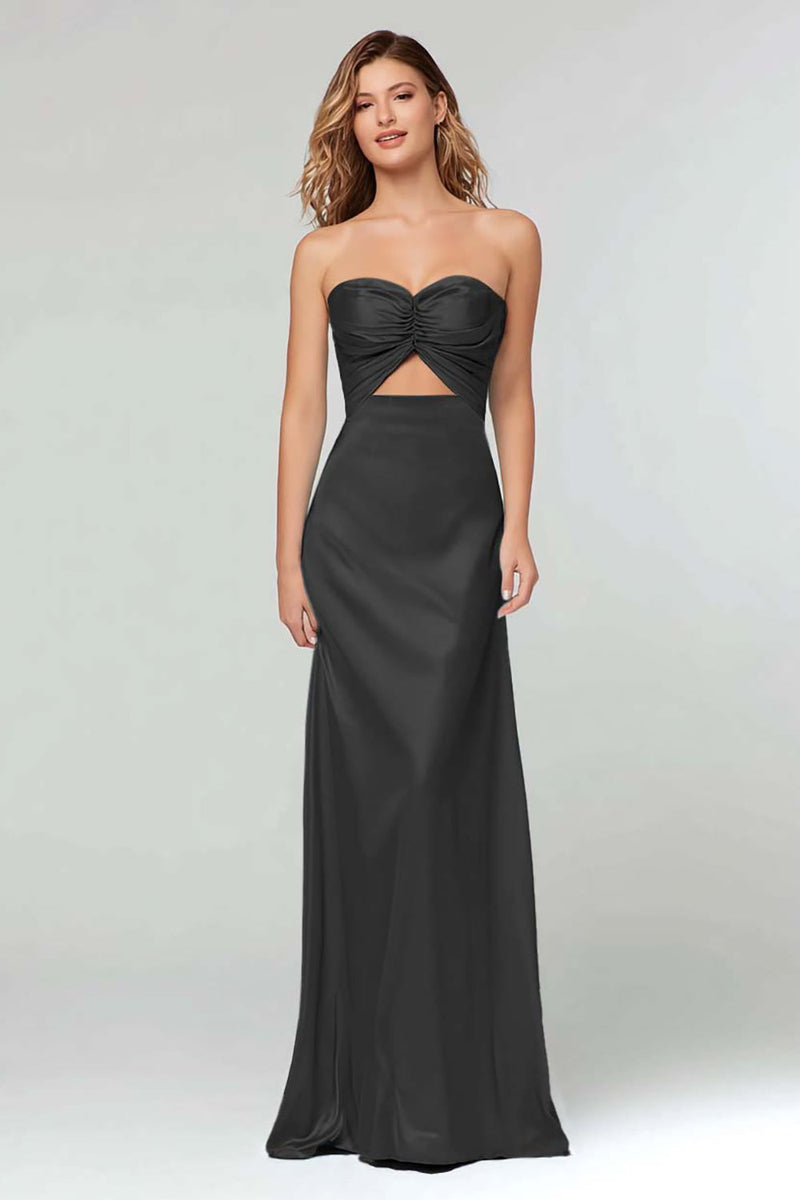 Load image into Gallery viewer, Black Sweetheart Satin Sheath Long Formal Dress