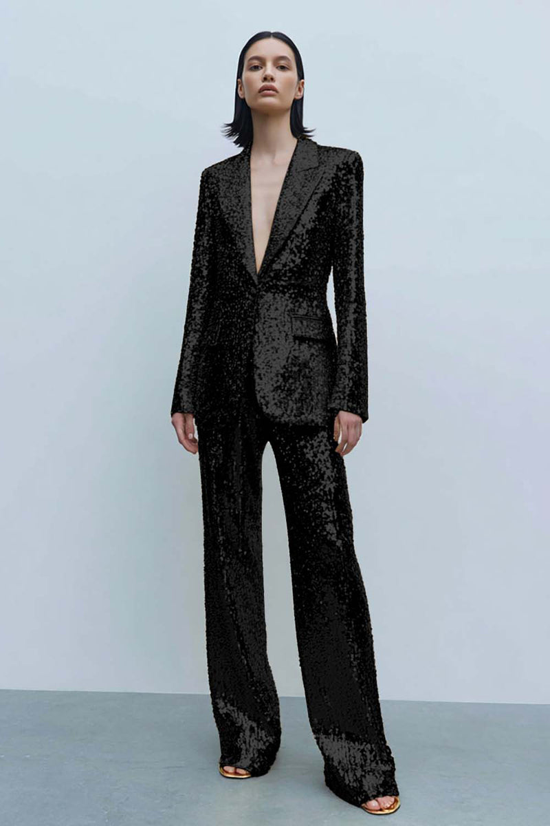 Load image into Gallery viewer, Sparkly Gold Sequins 2 Piece Women Prom Suits with Pockets