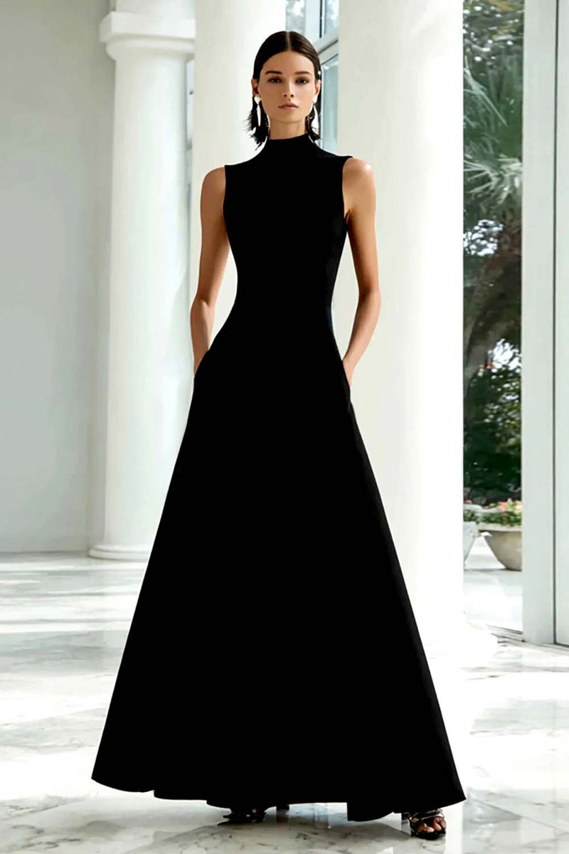 Load image into Gallery viewer, Black and White A Line High Neck Maxi Formal Dress