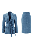 Load image into Gallery viewer, 2 Piece Sparkly Pink Sequin Pencil Midi Prom Suits with Sash