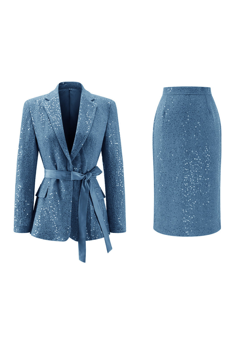 Load image into Gallery viewer, 2 Piece Sparkly Pink Sequin Pencil Midi Prom Suits with Sash