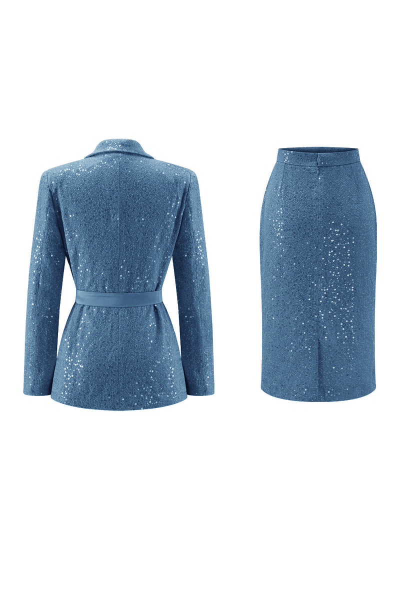 Load image into Gallery viewer, 2 Piece Sparkly Pink Sequin Pencil Midi Prom Suits with Sash