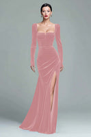 Load image into Gallery viewer, Dark Green Square Neck Velvet Long Holiday Party Dress with Slit