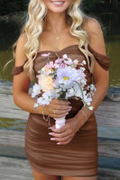 Load image into Gallery viewer, Red Bodycon Off the Shoulder Ruched Short Prom Dress