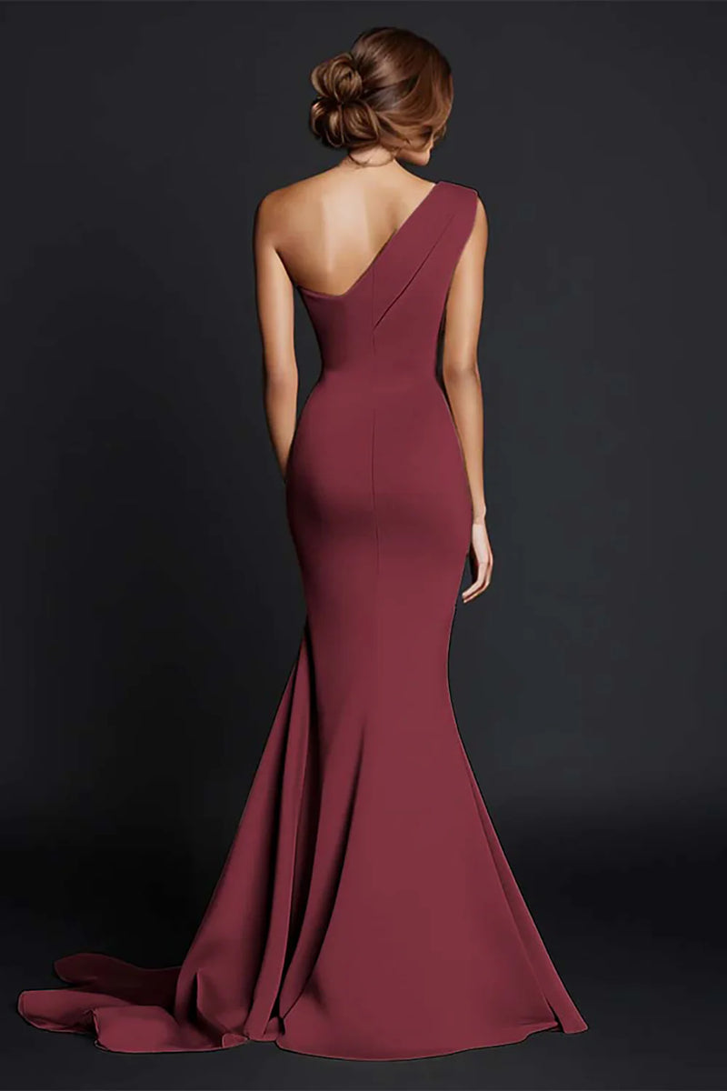 Load image into Gallery viewer, Elegant Khaki Ruched One Shouder Satin Long Formal Dress