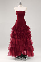 Load image into Gallery viewer, Elegant Black Strapless Tiered Maxi Organza Formal Dress with Slit