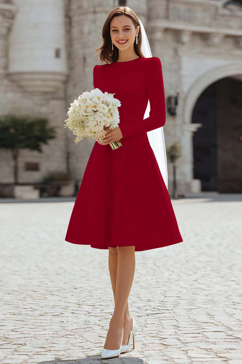 Load image into Gallery viewer, Ivory Satin A Line Short Wedding Dress with Sleeves