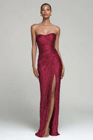 Load image into Gallery viewer, Sparkly Silver Strapless Maxi Sequin Holiday Party Dress with Slit