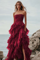 Load image into Gallery viewer, Fuchsia Tulle A Line Tiered Ruched Long Formal Dress