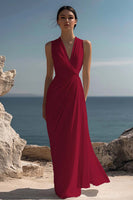 Load image into Gallery viewer, White Chiffon Sheath V-Neck Engagement Dress