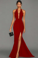 Load image into Gallery viewer, Black Mermaid Satin Halter Long Formal Dress with Slit