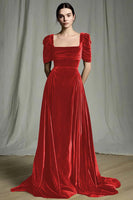 Load image into Gallery viewer, Olive A Line Velvet Square Neck Long Holiday Party Dress with Sleeves