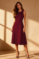 Load image into Gallery viewer, Simple Black Round Neck Satin Bodycon Midi Cocktail Dress