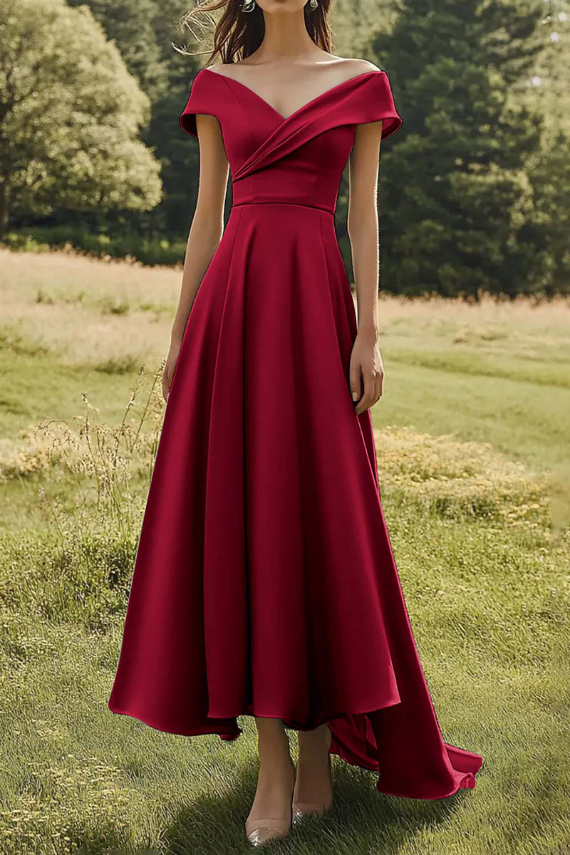 Load image into Gallery viewer, Sage Off the Shoulder A Line Satin Long Formal Dress