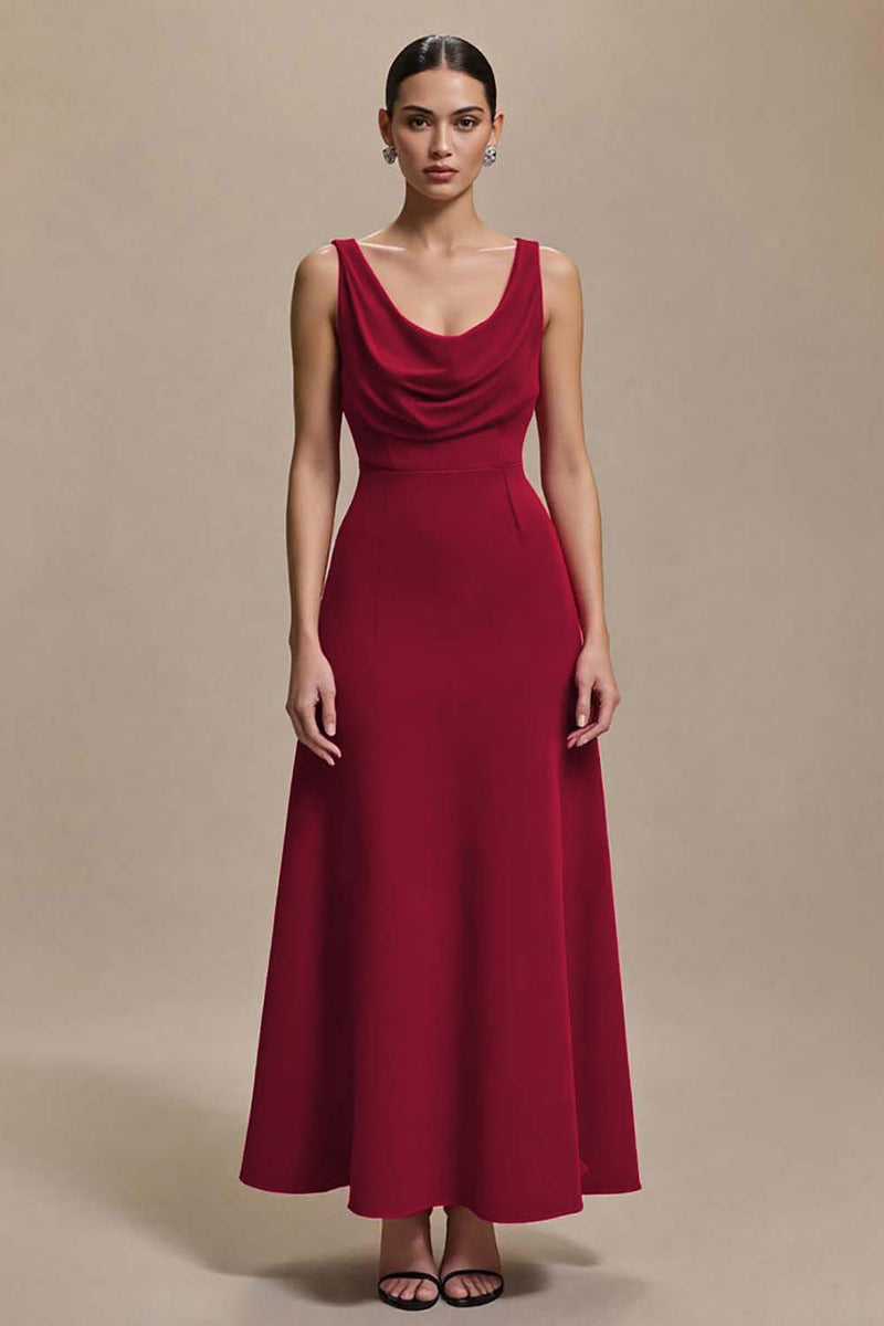 Load image into Gallery viewer, Simple Red Satin Cowl Neck A Line Long Formal Dress