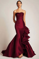 Load image into Gallery viewer, Satin Mermaid Long Black Tie Dress with Ruffles
