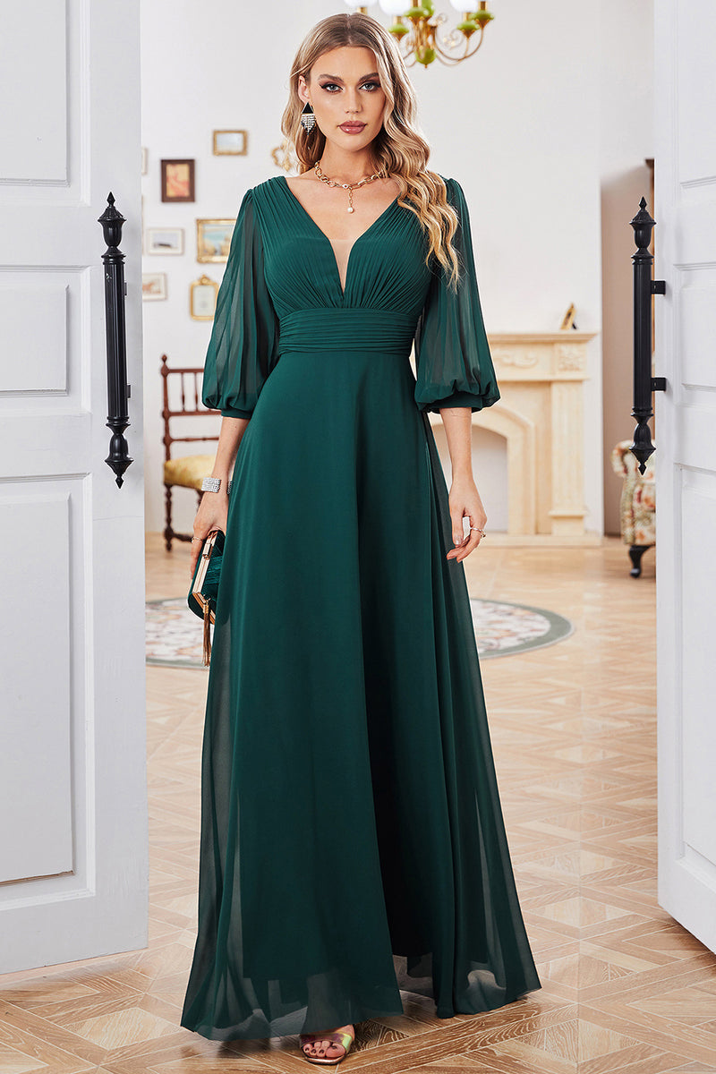 Load image into Gallery viewer, Dark Green Mother of Bride Dress with Sleeves