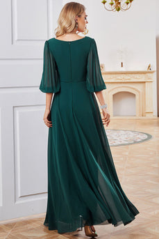 Dark Green Mother of Bride Dress with Sleeves