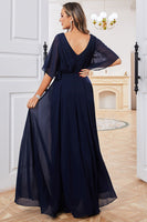 Load image into Gallery viewer, A-Line V-Neck Navy Mother of Bride Dress with Appliques