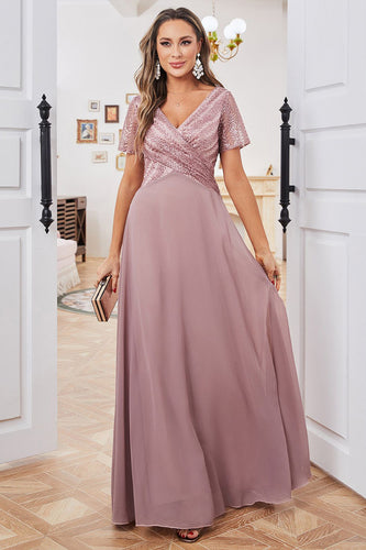 Short Sleeves Dusty Rose Mother of Bride Dress with Sequins