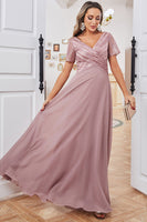 Load image into Gallery viewer, Short Sleeves Dusty Rose Mother of Bride Dress with Sequins