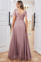 Load image into Gallery viewer, Short Sleeves Dusty Rose Mother of Bride Dress with Sequins