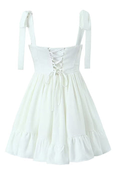 White Long Sleeves Corset Back Mini Graduation Dress