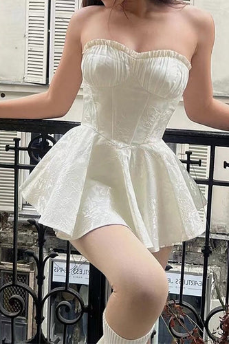A-line Sweetheart Little White Dress with Ruffle