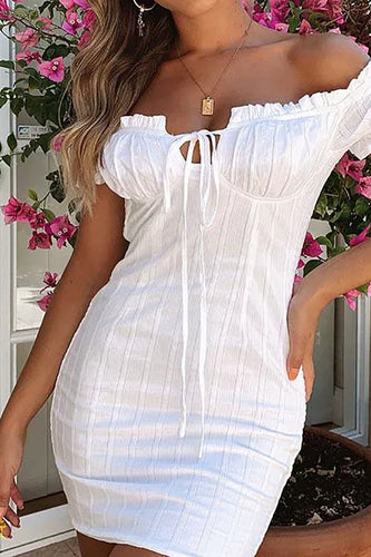 Bodycon Off-Shoulder Litter White Dress with Ruffle