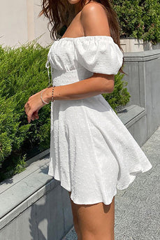 A-Line Off The Shoulder Mini Graduation Dress In White