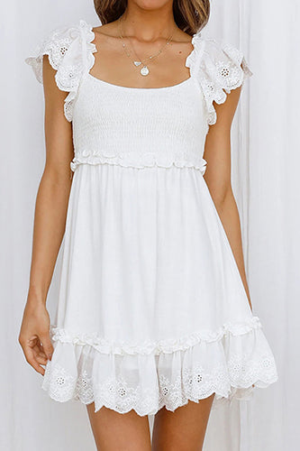 Lovely A-Line White Mini Graduation Dress With Lace